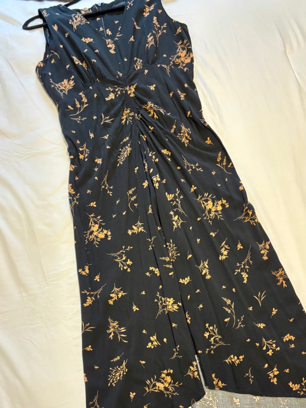 Halogen Black & Tan Floral Print High-Low Dress, Size Large